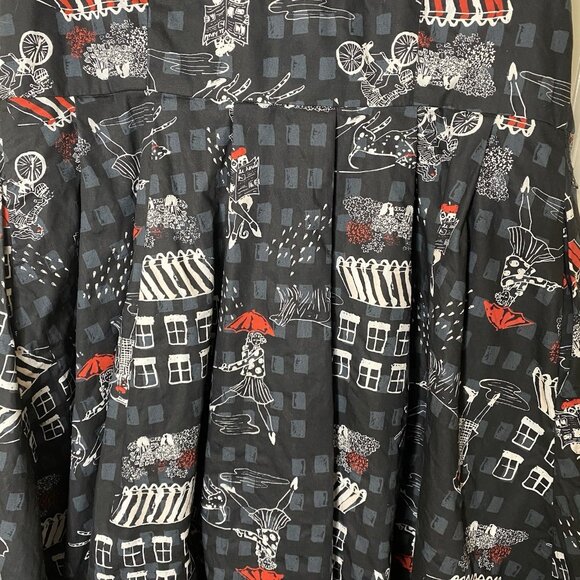 ModCloth Plus 1X Novelty Print Shirt Dress • Fit & Flare • Retro Black & Red - Picture 8 of 12